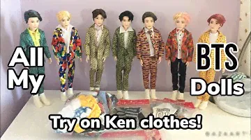 Trying Barbie Ken Doll clothes on ALL my BTS Dolls