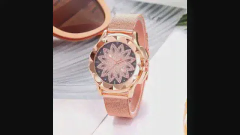 Fashion Women Rose Gold Flower Rhinestone Wrist Watches