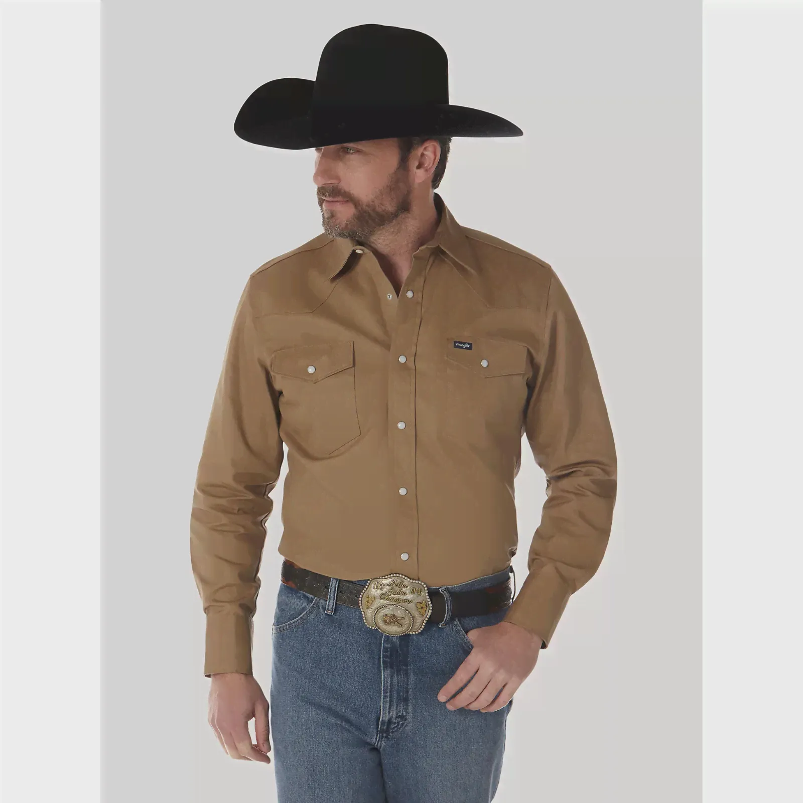 Wrangler® Cowboy Cut® Firm Finish Long Sleeve Western Snap Solid Work Shirt Rawhide-0