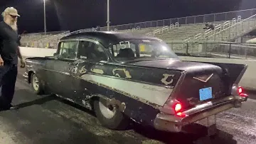 1957 Chevy Blown 548 Drag Radial Street Car at the track