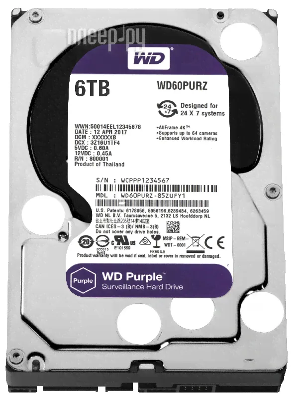 Жесткий диск Western Digital 6Tb Purple WD60PURZ-0